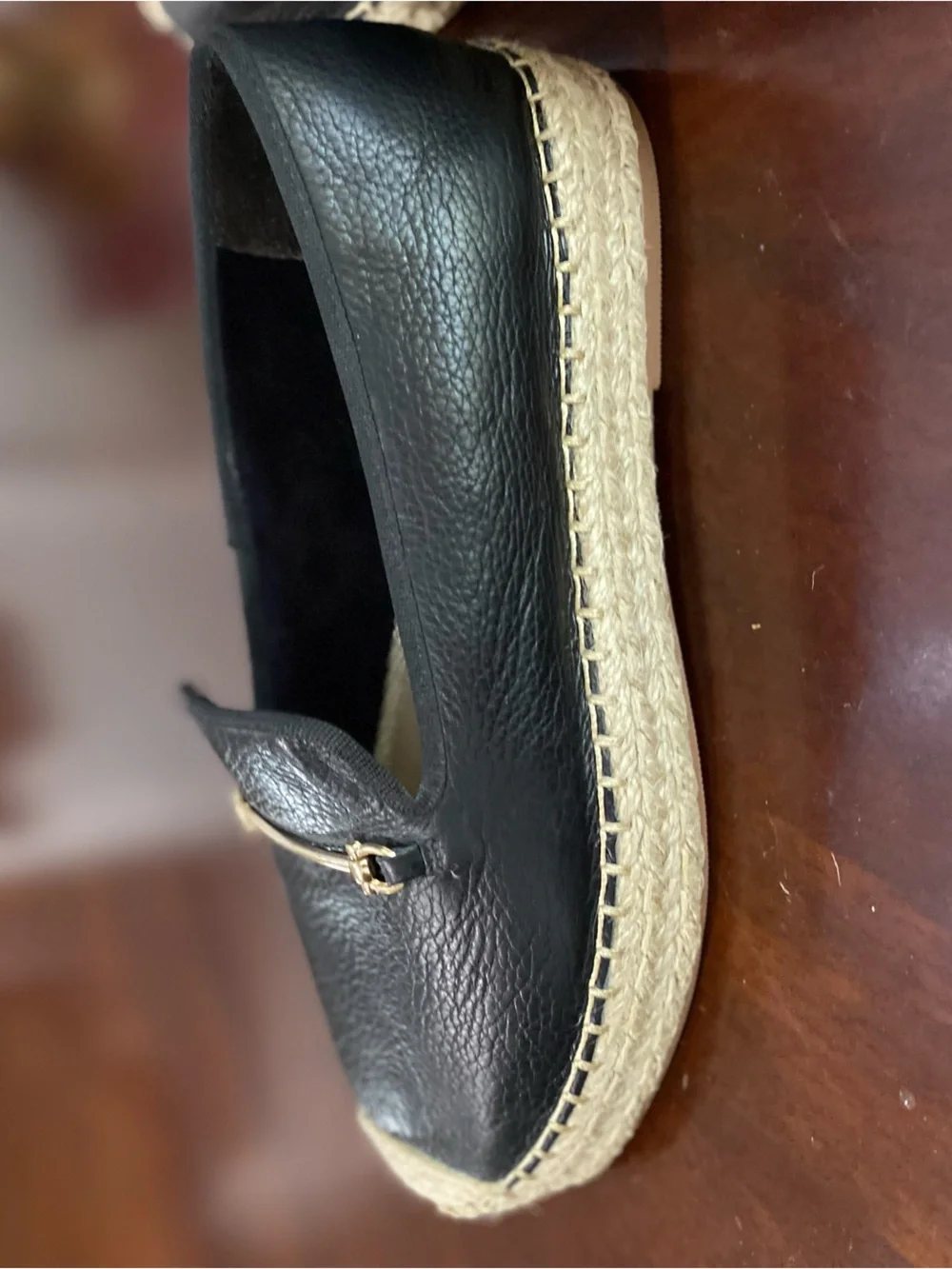 Steve Madden Black Leather Espadrille Loafers with Jute Trim